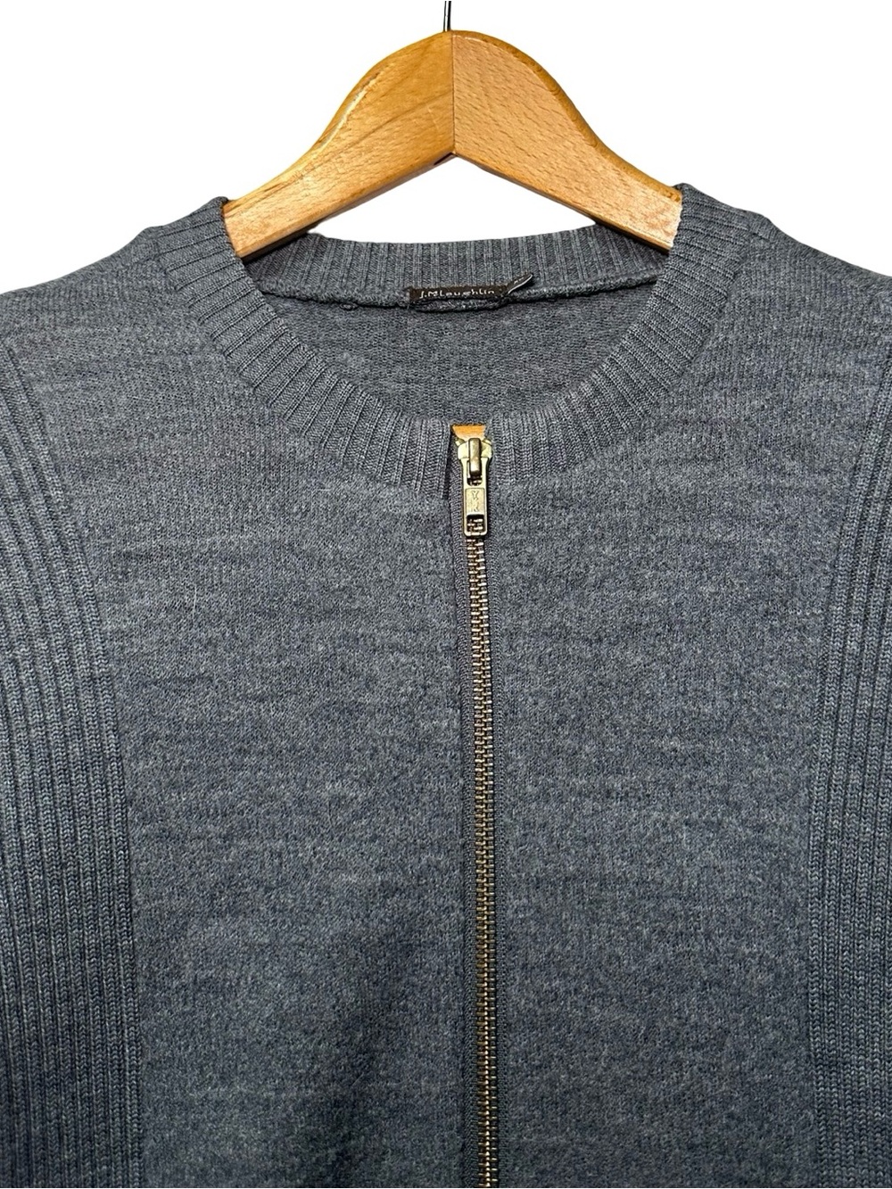 J. McLaughlin Gray 100% Merino Wool Ribbed Zip Up Cardigan Tunic Size XS Chic - Picture 3 of 10